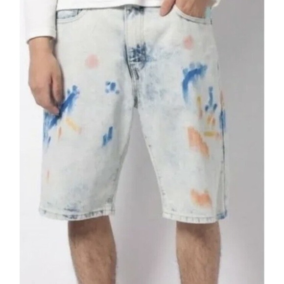 Levi's 569 Jean Shorts Men’s 38 Paint Splatter Loose Straight Denim Pants - Picture 1 of 10